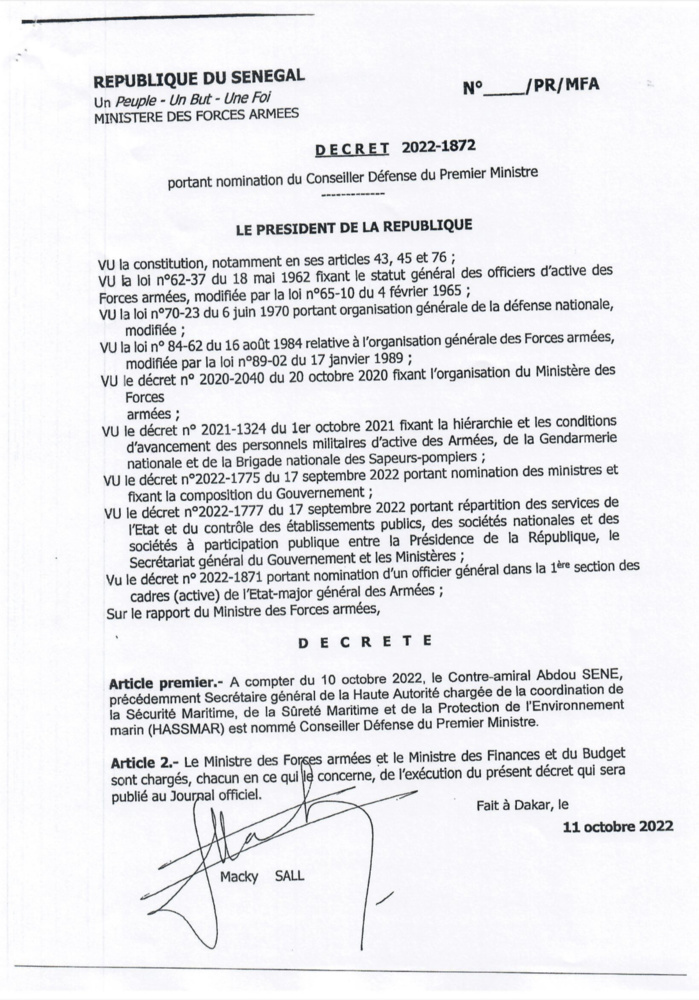 SÉNÉGAL : Le président Macky Sall signe plusieurs décrets de nomination. (DOCUMENTS) SÉNÉGAL : Le président Macky Sall signe plusieurs décrets de nomination. (DOCUMENTS)
