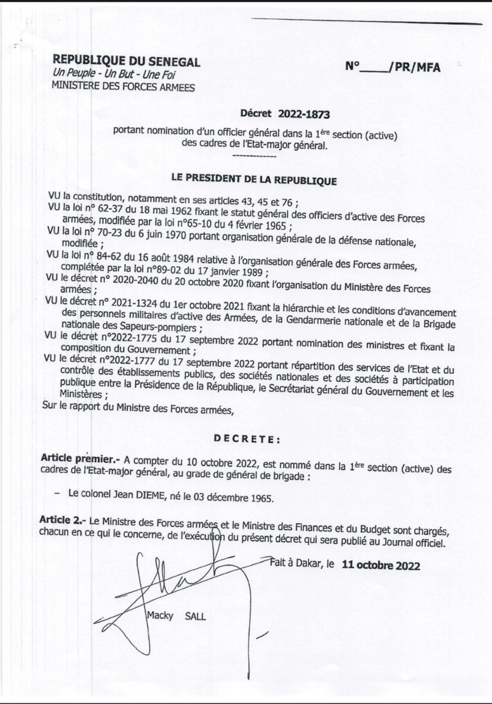 SÉNÉGAL : Le président Macky Sall signe plusieurs décrets de nomination. (DOCUMENTS) SÉNÉGAL : Le président Macky Sall signe plusieurs décrets de nomination. (DOCUMENTS)