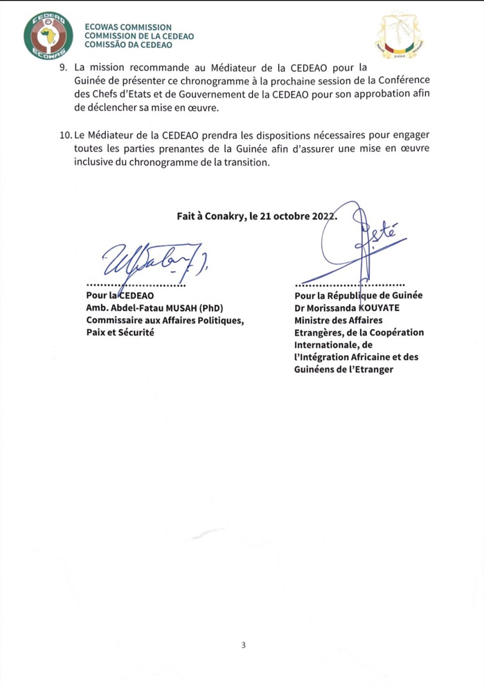 Guinée: la junte accepte de rendre le pouvoir aux civils au bout de 2 ans, selon la Cédéao