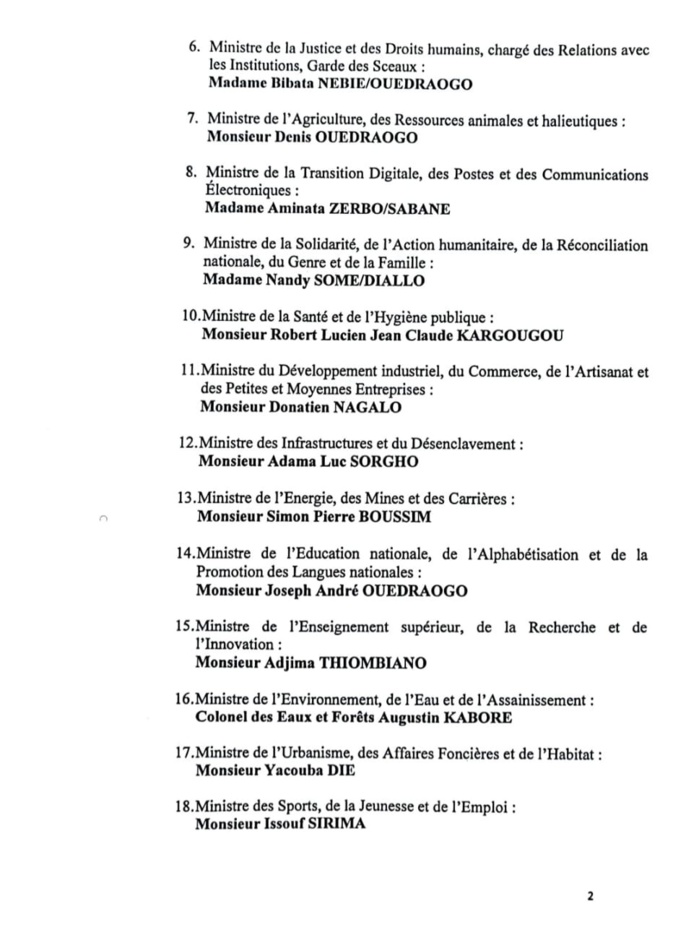 Burkina Faso : Un gouvernement de 23 membres pour diriger la transition Burkina Faso : Un gouvernement de 23 membres pour diriger la transition