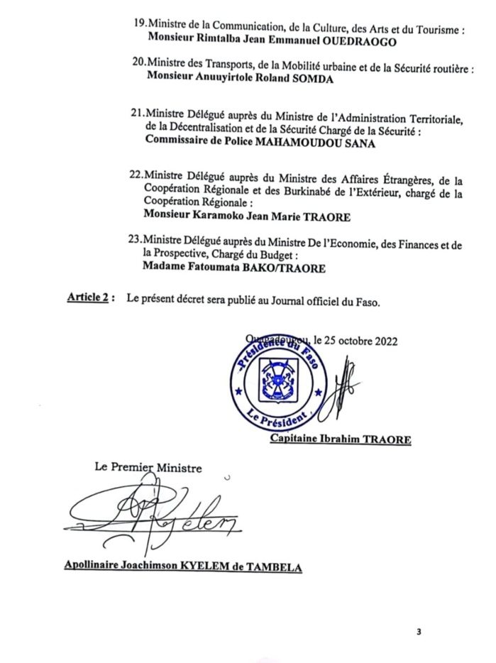 Burkina Faso : Un gouvernement de 23 membres pour diriger la transition Burkina Faso : Un gouvernement de 23 membres pour diriger la transition