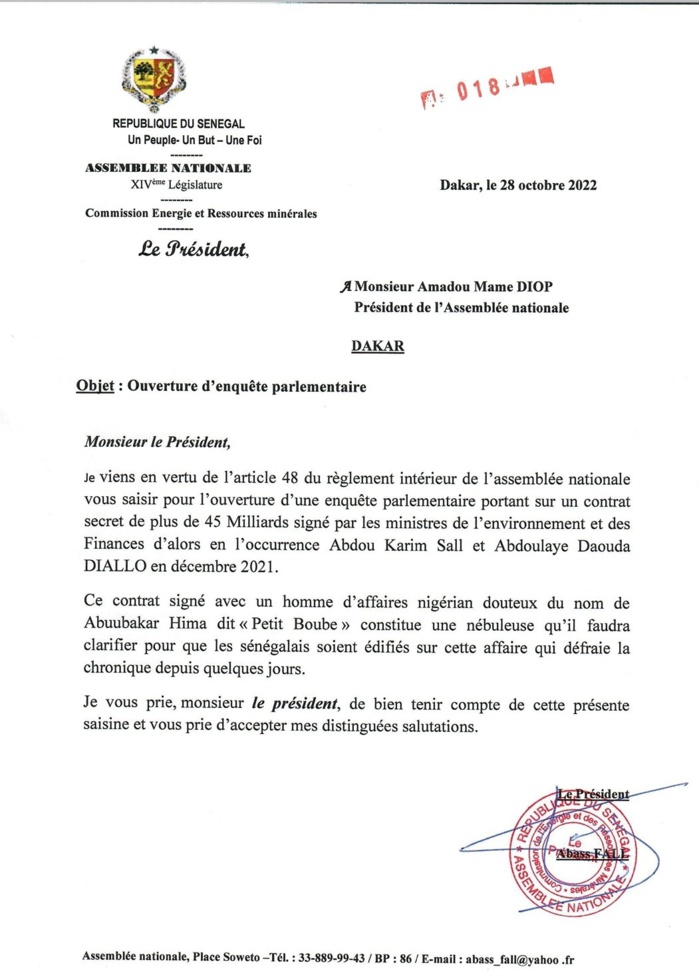 Contrat d'armement : la commission énergie et ressources minérales demande l'ouverture d'une enquête parlementaire. Contrat d'armement : la commission énergie et ressources minérales demande l'ouverture d'une enquête parlementaire.