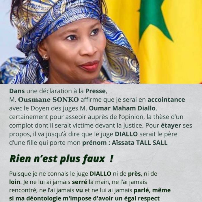 Liaison avec le Doyen des juges : Aïssata Tall Sall dément Ousmane Sonko et assène ses vérités. Liaison avec le Doyen des juges : Aïssata Tall Sall dément Ousmane Sonko et assène ses vérités.