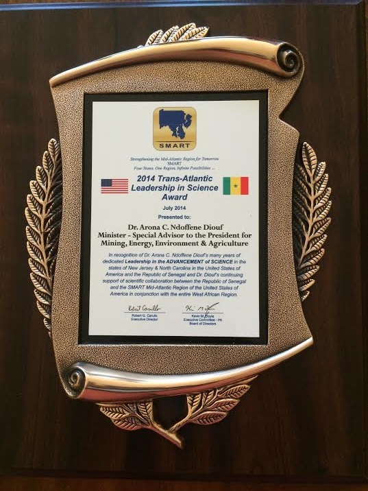 Sciences/Médaille 2014 SMART Trans-Atlantic Leadership Award : La prestigieuse médaille sera décernée au Pr Arona Coumba N'doffène Diouf