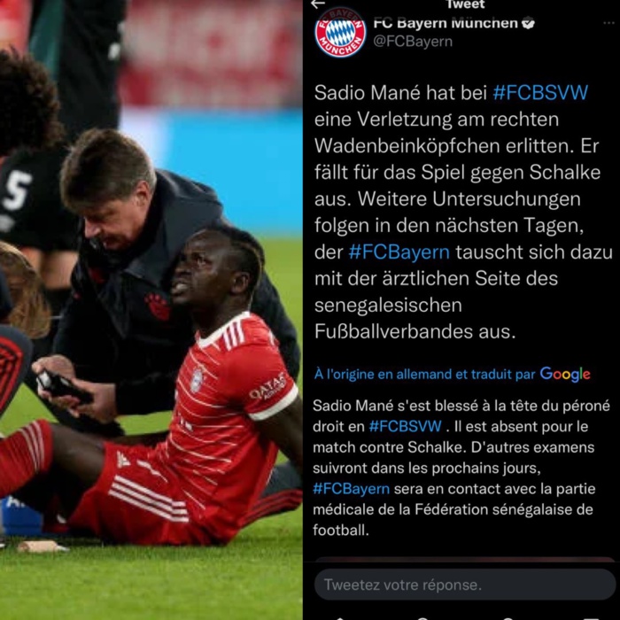 Blessure de Sadio Mane : Le communiqué officiel du Bayern Munich écarte le forfait pour le mondial 2022 ! Blessure de Sadio Mane : Le communiqué officiel du Bayern Munich écarte le forfait pour le mondial 2022 !