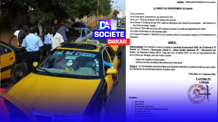 Marche interdite du regroupement des Taximen du Sénégal : « Une décision préfectorale sans motif valable », selon le RTUS