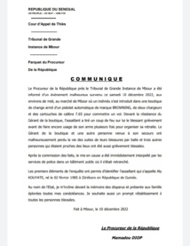 Mbour: le parquet fait état de 02 morts et de 03 blessés...(Procureur de Mbour)