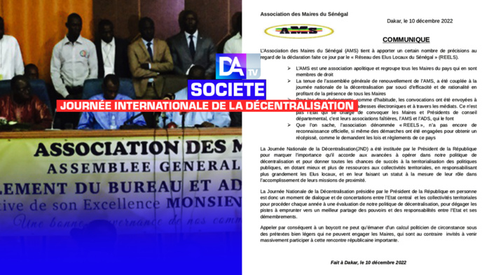 Journée nationale de la décentralisation : L'AMS apporte des précisions et considère le boycott du REELS comme un "calcul politicien".