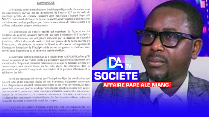 Révocation du contrôle judiciaire de Pape Alé Niang : Les explications du procureur de la république. Révocation du contrôle judiciaire de Pape Alé Niang : Les explications du procureur de la république.