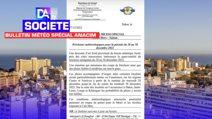 Bulletin météo spécial ANACIM : risque sur le bétail selon le Ministère de l’Élevage et des Productions animales Bulletin météo spécial ANACIM : risque sur le bétail selon le Ministère de l’Élevage et des Productions animales