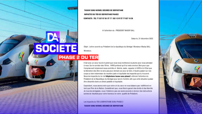 Phase 2 du TER: les impactés de Sébikotane alertent sur leurs situations et demandent l’arbitrage du Chef de l’Etat Phase 2 du TER: les impactés de Sébikotane alertent sur leurs situations et demandent l’arbitrage du Chef de l’Etat
