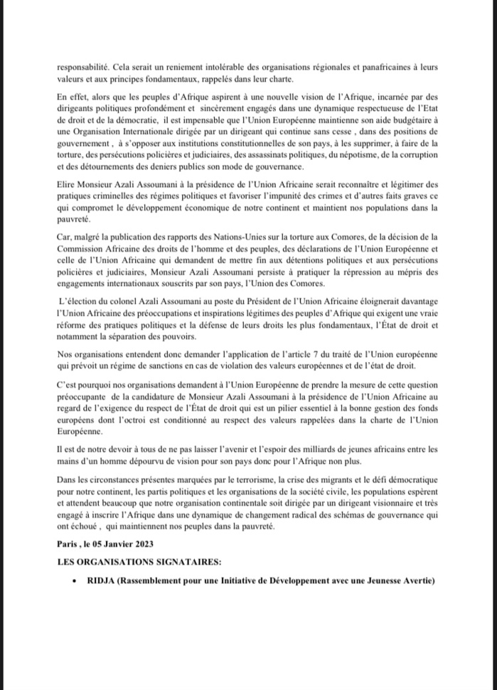 Présidence de l’UA 2023 - 24 : Des organisations panafricaines alertent sur l’élection du futur président et demandent la suspension des aides de l’UE à l’UA. Présidence de l’UA 2023 - 24 : Des organisations panafricaines alertent sur l’élection du futur président et demandent la suspension des aides de l’UE à l’UA.