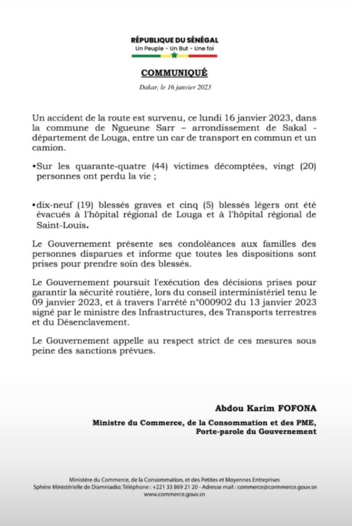 Accident tragique de Sakal : « Le bilan passe à 20 morts » ( Gouverneur de Louga)