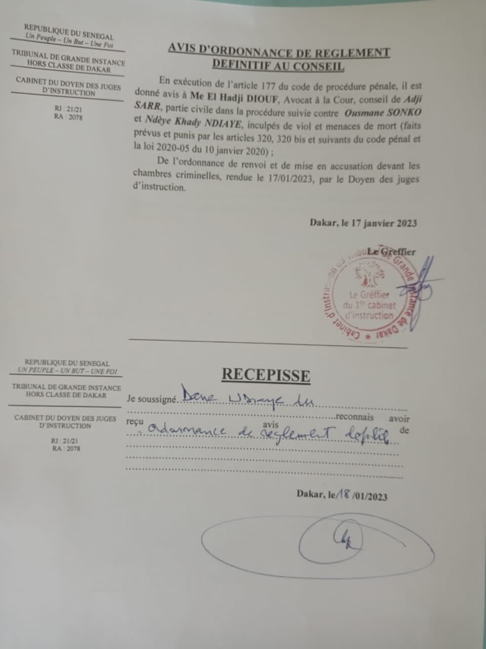 Affaire Sweet Beauté : Ousmane Sonko et Ndèye Khady Ndiaye envoyés devant la chambre criminelle Affaire Sweet Beauté : Ousmane Sonko et Ndèye Khady Ndiaye envoyés devant la chambre criminelle