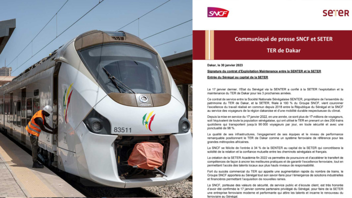 Signature du contrat d’Exploitation Maintenance entre la SENTER et la SETER Entrée du Sénégal au capital de la SETER Signature du contrat d’Exploitation Maintenance entre la SENTER et la SETER Entrée du Sénégal au capital de la SETER