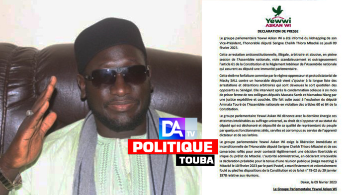Arrestation du député Serigne Cheikh Thioro Mbacké et Cie : Yewwi Askan Wi parle de forfaiture, exige leur libération et s'attaque à la décision du préfet de Mbacké. Arrestation du député Serigne Cheikh Thioro Mbacké et Cie : Yewwi Askan Wi parle de forfaiture, exige leur libération et s'attaque à la décision du préfet de Mbacké.