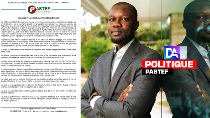 Message de Ousmane SONKO à la communauté internationale par rapport à situation socio-politique du pays Message de Ousmane SONKO à la communauté internationale par rapport à situation socio-politique du pays