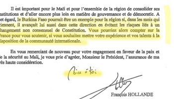 François Hollande avait écrit cette lettre à Compaoré