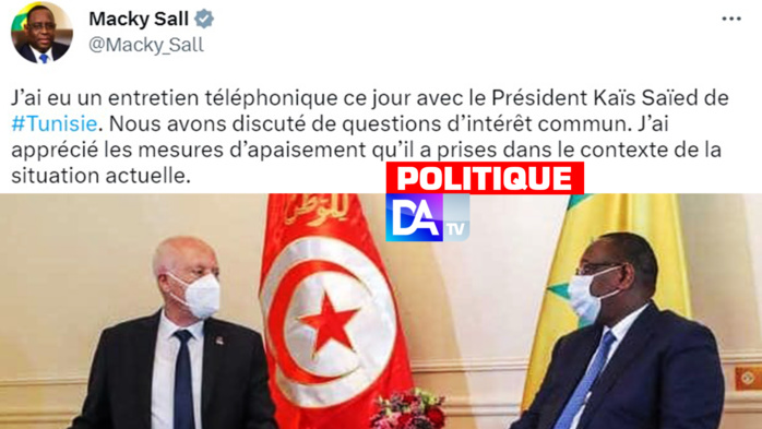 Entretien téléphonique avec le président tunisien Kaïs Saïed : "J’ai apprécié les mesures d’apaisement qu’il a prises dans le contexte de la situation actuelle!" (Macky Sall). Entretien téléphonique avec le président tunisien Kaïs Saïed : "J’ai apprécié les mesures d’apaisement qu’il a prises dans le contexte de la situation actuelle!" (Macky Sall).