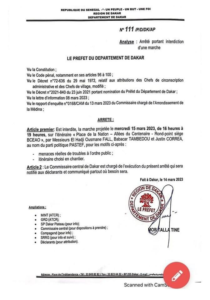 Rassemblement et marche de Pastef à Dakar : Le préfet brandit ses interdictions et s'explique