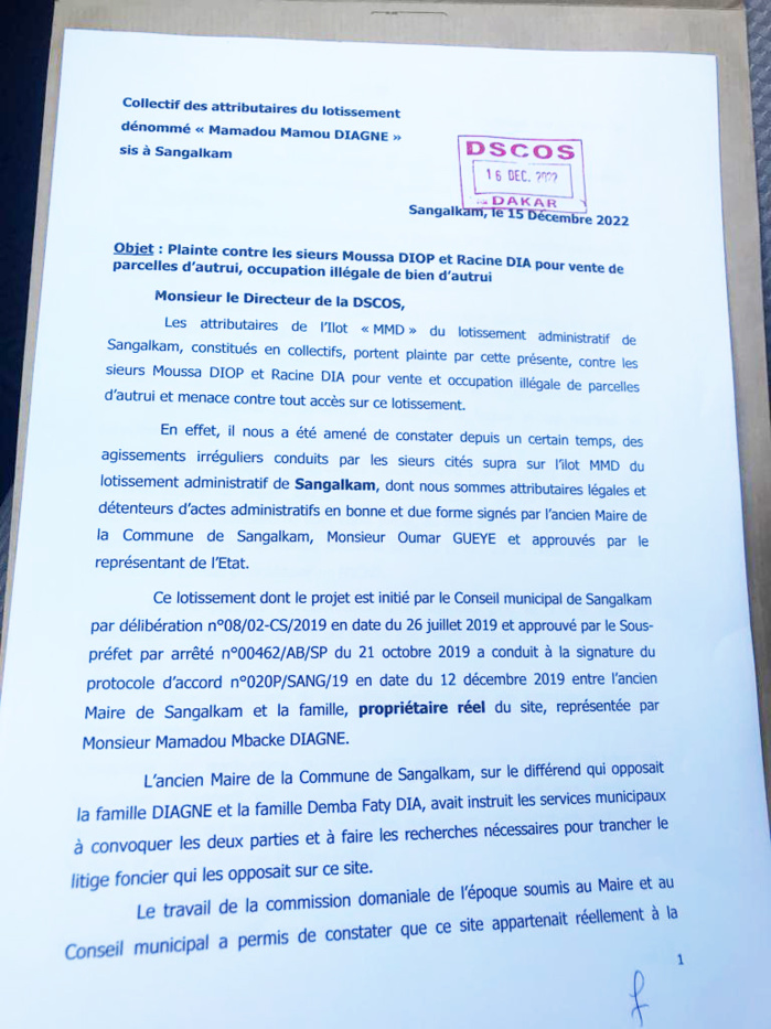 Tentative d'extorsion foncière à Sangalkam par le promoteur immobilier Moussa Diop : Des agents des domaines et du cadastre dans le deal Tentative d'extorsion foncière à Sangalkam par le promoteur immobilier Moussa Diop : Des agents des domaines et du cadastre dans le deal