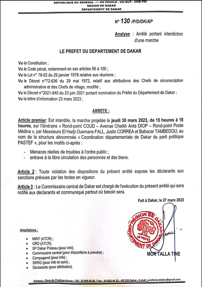 Dakar : Le préfet interdit les marches Yewwi Askan Wi