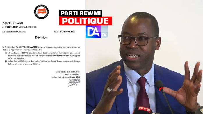 Parti Rewmi : Yankhoba Diattara éjecté de la vice-présidence Parti Rewmi : Yankhoba Diattara éjecté de la vice-présidence