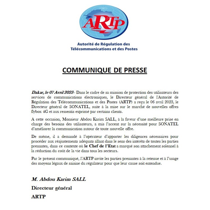Nouvelles offres du Flybox 4G : L’ARTP demande à la SONATEL de faire des réajustements Nouvelles offres du Flybox 4G : L’ARTP demande à la SONATEL de faire des réajustements