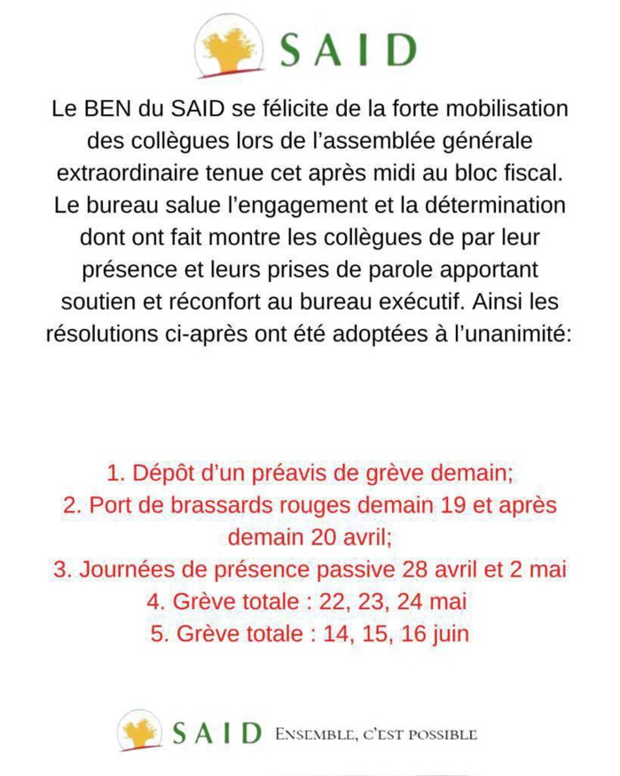 Impôts et domaines : Le syndicat des travailleurs annonce des journées de présence passive et une série de grèves courant mai et juin Impôts et domaines : Le syndicat des travailleurs annonce des journées de présence passive et une série de grèves courant mai et juin