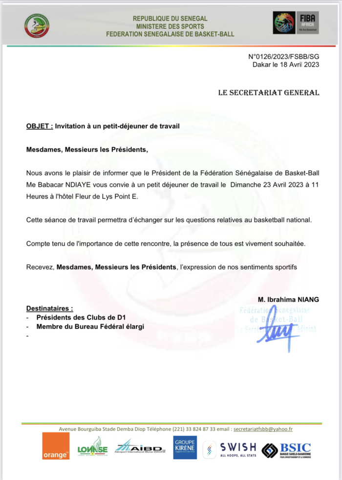 Basket : Me Babacar Ndiaye envoie une invitation  en  « douce » aux clubs de D1 et provoque la colère de la coalition « CRBS-UBBS-Keur MAGGNY »