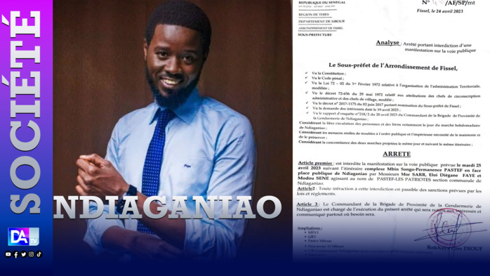Ndiaganiao : La marche pacifique prévue ce mardi par la Section Communale de Pastef  interdite par le Sous préfet