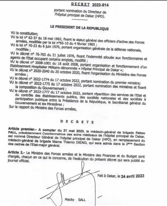 Hôpital Principal de Dakar : Fatou Fall prend la direction et remplace Mame Thierno Dieng. Hôpital Principal de Dakar : Fatou Fall prend la direction et remplace Mame Thierno Dieng.