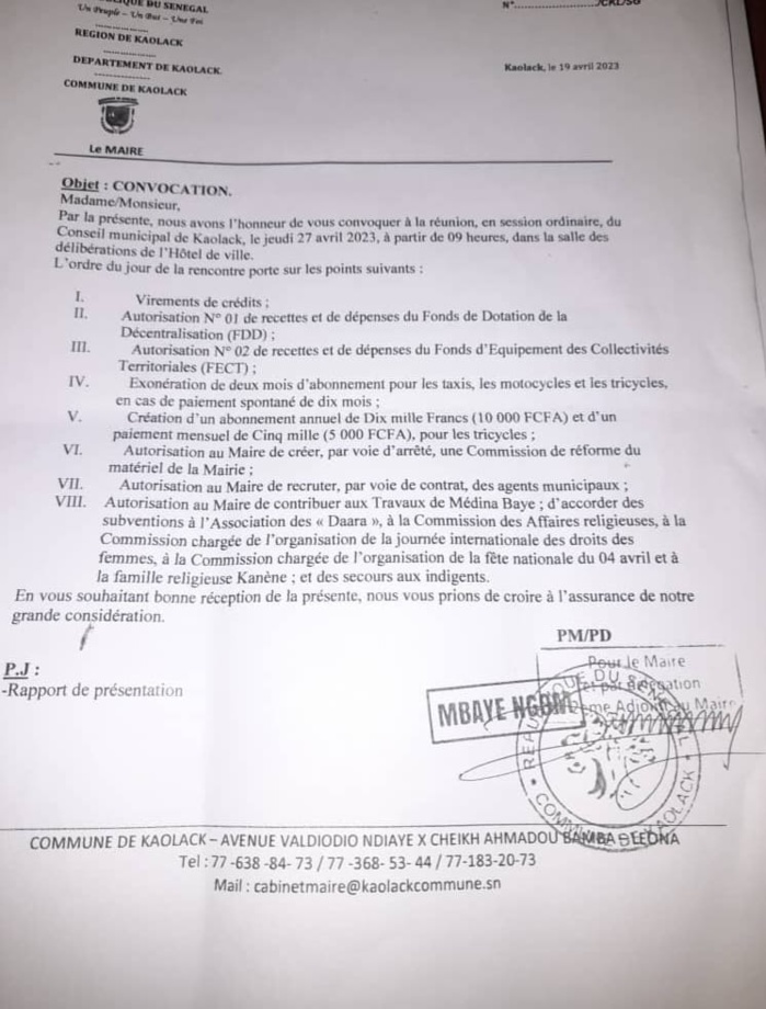 Mairie de Kaolack: Les graves révélations des conseillers municipaux portant sur un projet de virements de crédits... Mairie de Kaolack: Les graves révélations des conseillers municipaux portant sur un projet de virements de crédits...