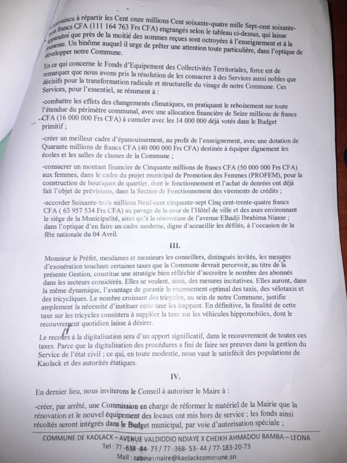 Mairie de Kaolack: Les graves révélations des conseillers municipaux portant sur un projet de virements de crédits... Mairie de Kaolack: Les graves révélations des conseillers municipaux portant sur un projet de virements de crédits...