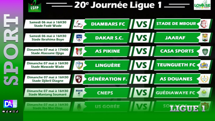 Ligue 1 : As Pikine-Casa Sport et Diambars-Stade de Mbour les attractions de la 20ème journée Ligue 1 : As Pikine-Casa Sport et Diambars-Stade de Mbour les attractions de la 20ème journée
