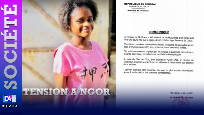 Découverte d'un corps sans vie d'une jeune fille de 15 ans sur la plage de Ngor: Le communiqué du ministère de l'intérieur qui fait jaser