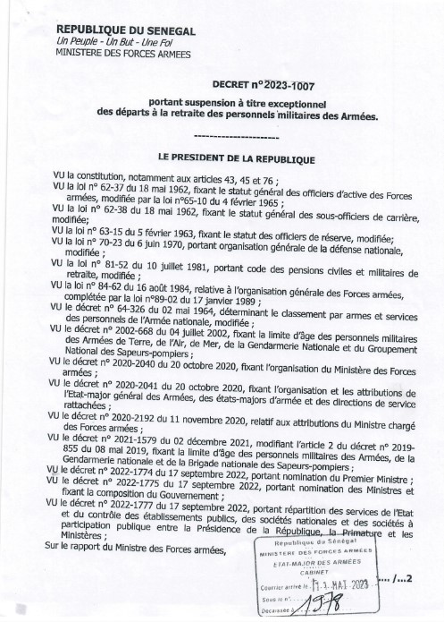 Forces armées: Suspension à titre exceptionnel des départs à la retraite des personnels militaires...
