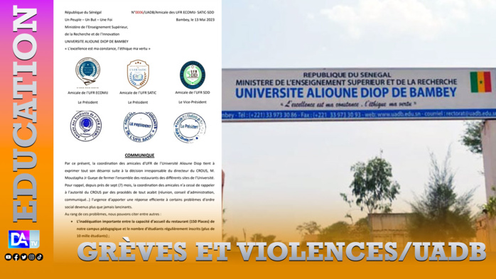 Université Alioune Diop de Bambey: La coordination des amicales d'UFR dénonce la fermeture des restaurants et l'arrestation de plusieurs étudiants lors des dernières manifestations. Université Alioune Diop de Bambey: La coordination des amicales d'UFR dénonce la fermeture des restaurants et l'arrestation de plusieurs étudiants lors des dernières manifestations.