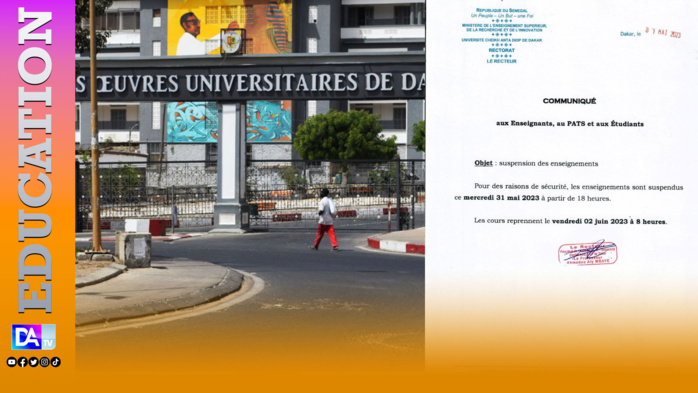 Université Cheikh Anta Diop de Dakar: Suspension des enseignements à partir de ce Mercredi pour des raisons de sécurité. Université Cheikh Anta Diop de Dakar: Suspension des enseignements à partir de ce Mercredi pour des raisons de sécurité.