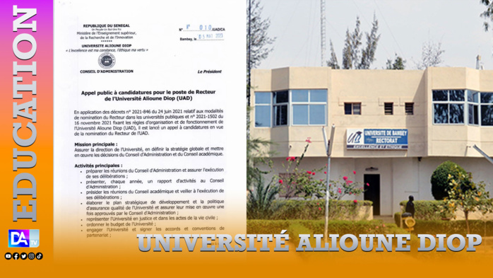 Enseignement Supérieur : le CA de l'UAD lance un appel à candidatures pour le poste de recteur. Enseignement Supérieur : le CA de l'UAD lance un appel à candidatures pour le poste de recteur.