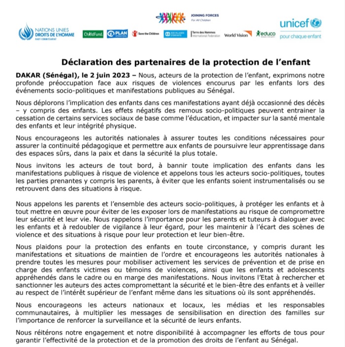 Protection de l'enfant: Des partenaires déplorent l'implication des enfants dans les manifestations occasionnant des décès d'enfants Protection de l'enfant: Des partenaires déplorent l'implication des enfants dans les manifestations occasionnant des décès d'enfants