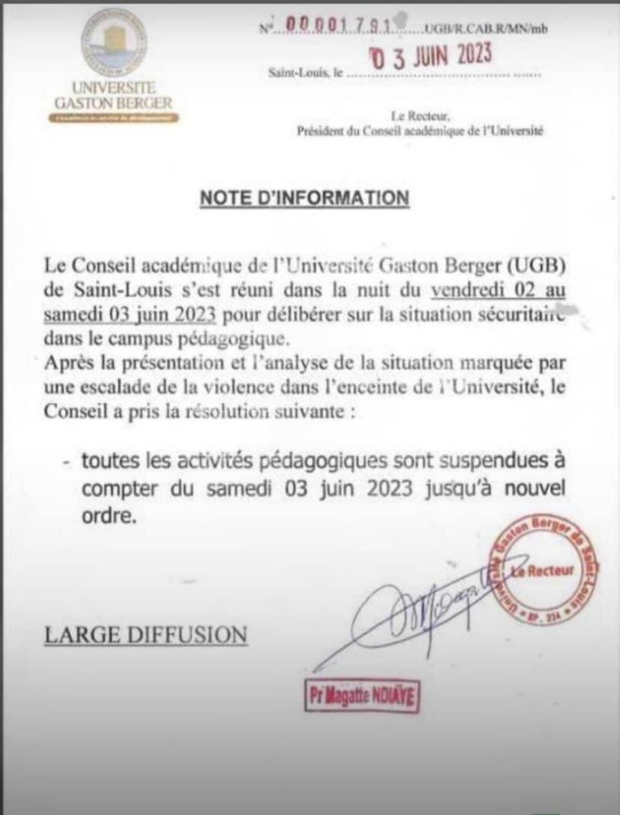 Situation tendue au Sénégal : L’Université Gaston Berger ferme ses portes jusqu’à nouvel ordre.