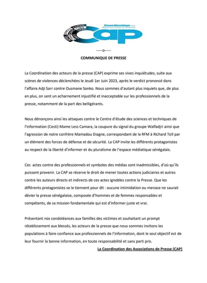 Attaque contre la presse: La CAP dénonce des attaques ignobles et se réserve le droit d'ester en justice Attaque contre la presse: La CAP dénonce des attaques ignobles et se réserve le droit d'ester en justice