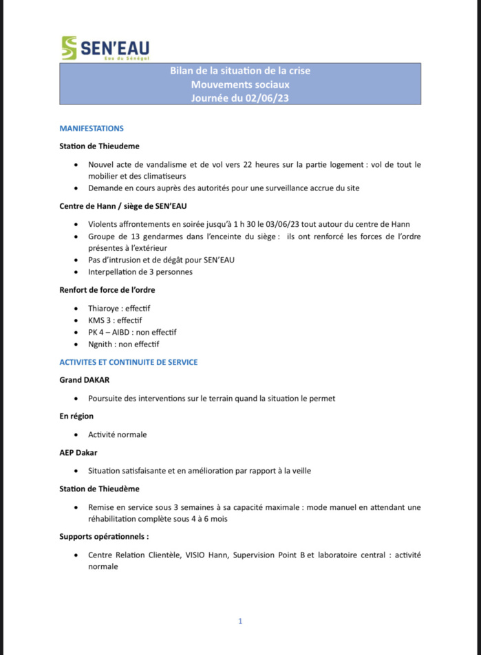 Attaque de l'usine d’eau de Tieudéme : Un déficit de 12 000 m3 prévu pour Dakar, 03 individus arrêtés, la sécurité corsée… Attaque de l'usine d’eau de Tieudéme : Un déficit de 12 000 m3 prévu pour Dakar, 03 individus arrêtés, la sécurité corsée…
