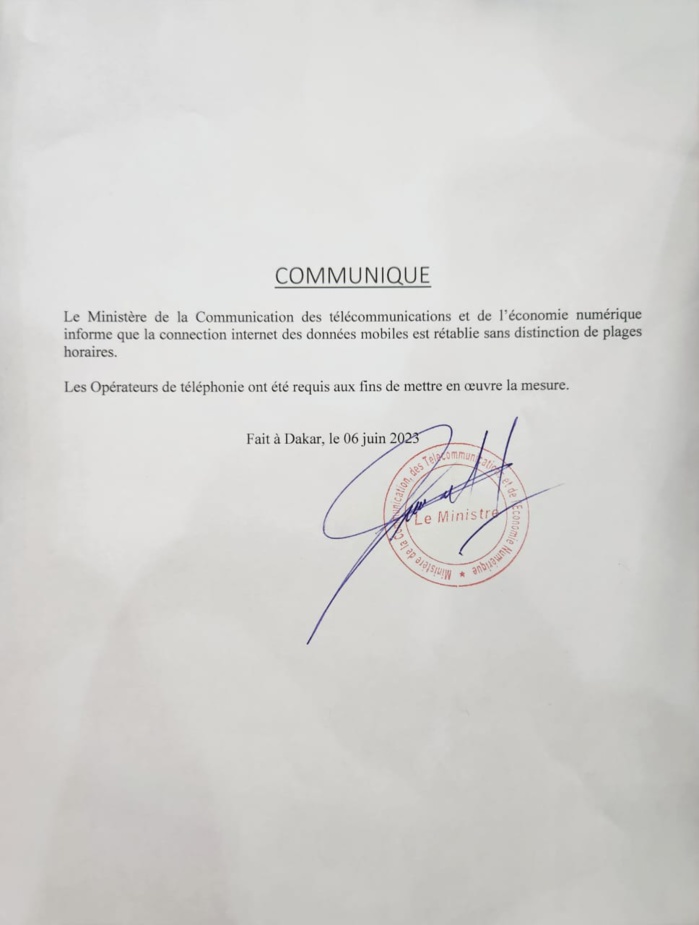 Télécommunications : La restriction sur l’internet des données mobiles est levée (MCTEN) Télécommunications : La restriction sur l’internet des données mobiles est levée (MCTEN)