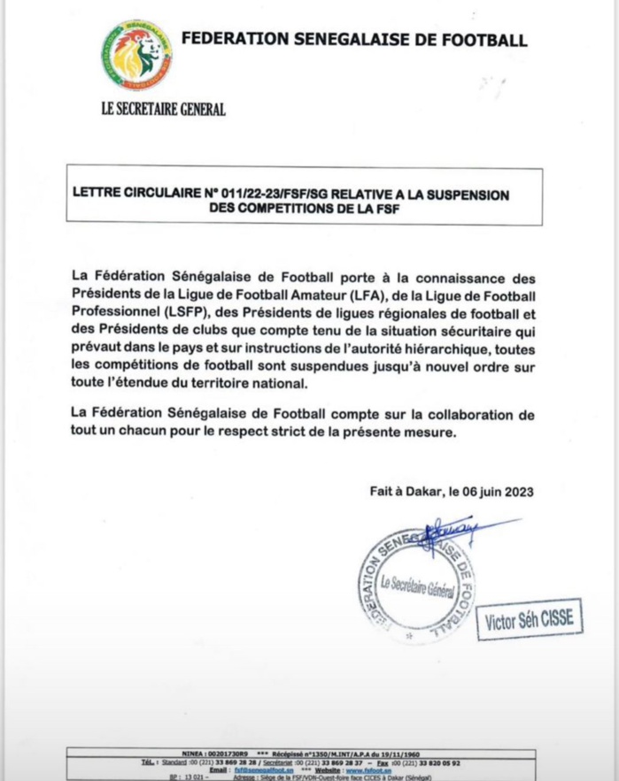 Sénégal / Manifestations : La fédération de football suspend toutes les compétitions ! Sénégal / Manifestations : La fédération de football suspend toutes les compétitions !
