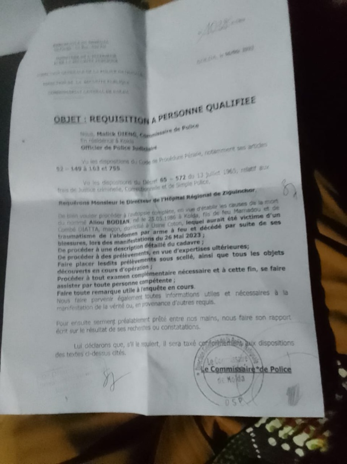 KOLDA : l'autopsie d'Aliou Bodiang révèle "une mort violente par traumatisme abdominal..." KOLDA : l'autopsie d'Aliou Bodiang révèle "une mort violente par traumatisme abdominal..."