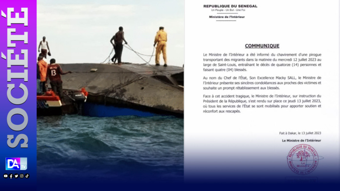 Chavirement d’une pirogue de migrants : Le ministère de l’intérieur annonce 14 morts et 4 blessés. Chavirement d’une pirogue de migrants : Le ministère de l’intérieur annonce 14 morts et 4 blessés.