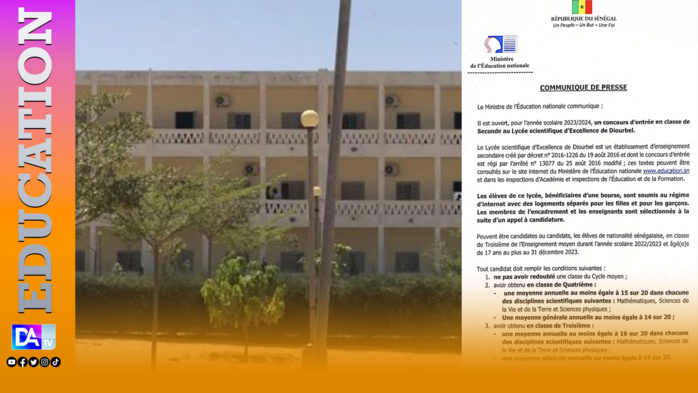 Lycée scientifique d'Excellence de Diourbel/Année scolaire 2023-2024 : le MEN annonce l’ouverture du concours d'entrée Lycée scientifique d'Excellence de Diourbel/Année scolaire 2023-2024 : le MEN annonce l’ouverture du concours d'entrée