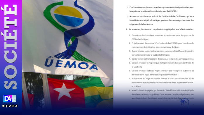 Putsch au Niger: Les sanctions actées par l’UEMOA contre la junte Putsch au Niger: Les sanctions actées par l’UEMOA contre la junte